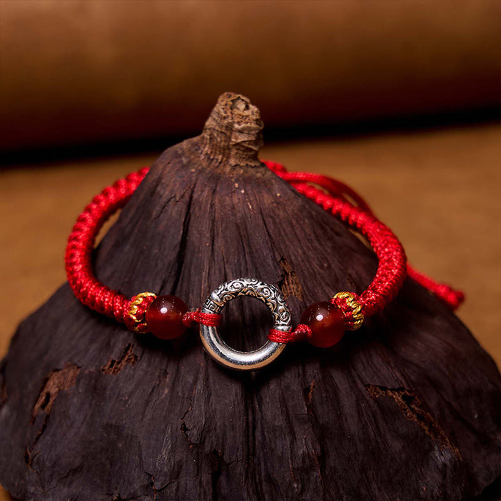 Buddha Stones Pulsera de Cuerda Trenzada de Cobre Plateado en Plata de Ley 925 con Hebilla de Paz y Protección