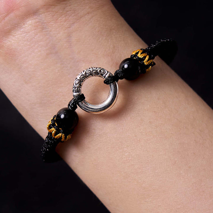 Buddha Stones Pulsera de Cuerda Trenzada de Cobre Plateado en Plata de Ley 925 con Hebilla de Paz y Protección