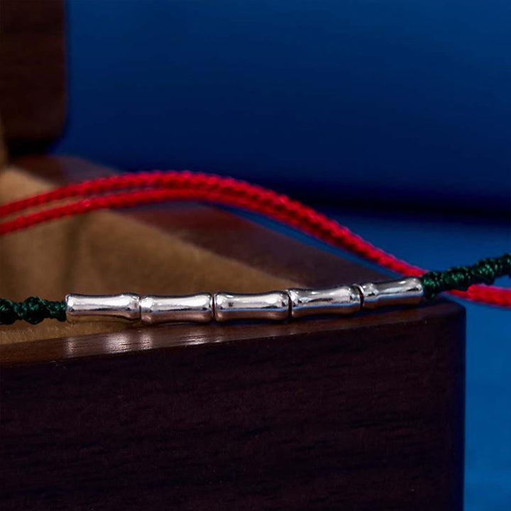 Pulsera de cuerda trenzada ultra-delgada de plata esterlina 925 con diseño de bambú de Buddha Stones