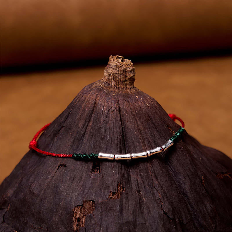 Pulsera de cuerda trenzada ultra-delgada de plata esterlina 925 con diseño de bambú de Buddha Stones