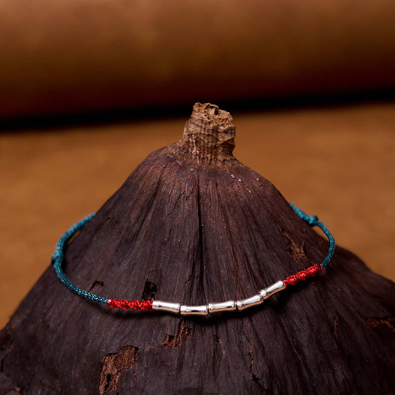 Pulsera de cuerda trenzada ultra-delgada de plata esterlina 925 con diseño de bambú de Buddha Stones