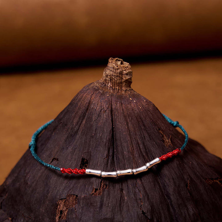 Pulsera de cuerda trenzada ultra-delgada de plata esterlina 925 con diseño de bambú de Buddha Stones