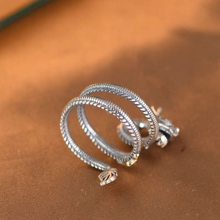 Anillo de protección con diseño de dragón vintage y Buddha Stones