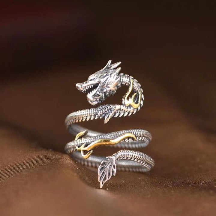 Anillo de protección con diseño de dragón vintage y Buddha Stones
