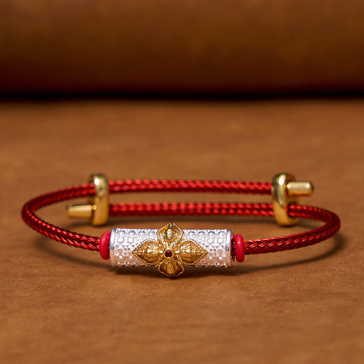 Buddha Stones Pulsera de hilo rojo de cobre de la suerte - Hilo rojo con gemas de flores de oro y plata (circunferencia de la muñeca: 14-20 cm) - image 16