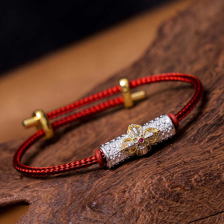 Buddha Stones Pulsera de hilo rojo de cobre de la suerte - Hilo rojo con flor de oro y plata (circunferencia de la muñeca: 14-20 cm) - image 20