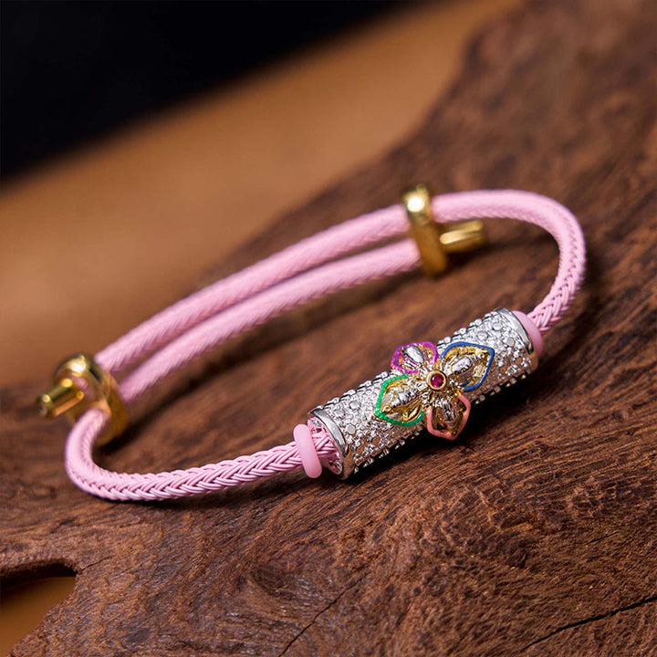 Buddha Stones Pulsera de hilo rojo de cobre de la suerte - Hilo de flores de colores plateado y rosa (circunferencia de la muñeca: 14-20 cm) - image 54