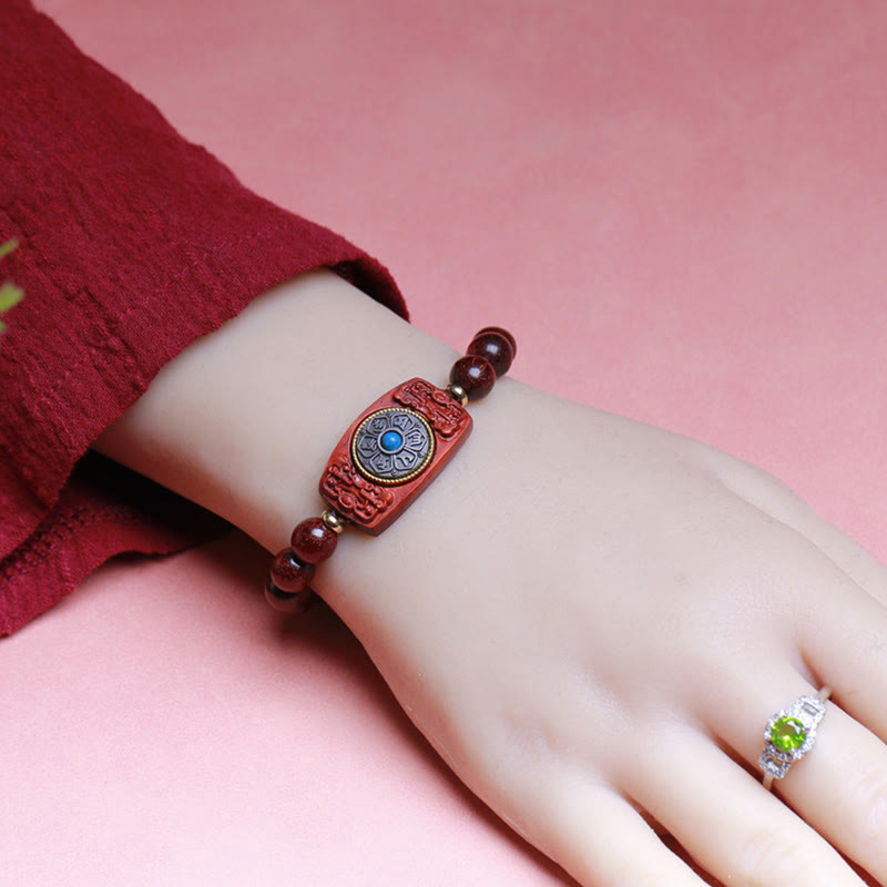 Pulsera de seis palabras verdaderas de la paz con hojas pequeñas de sándalo rojo y sándalo verde y piedras de Buddha Stones