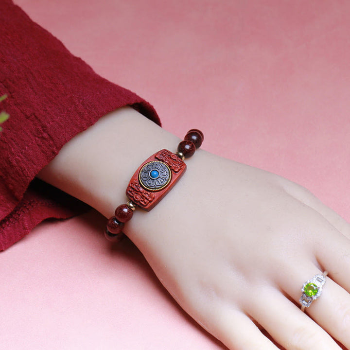 Pulsera de seis palabras verdaderas de la paz con hojas pequeñas de sándalo rojo y sándalo verde y piedras de Buddha Stones