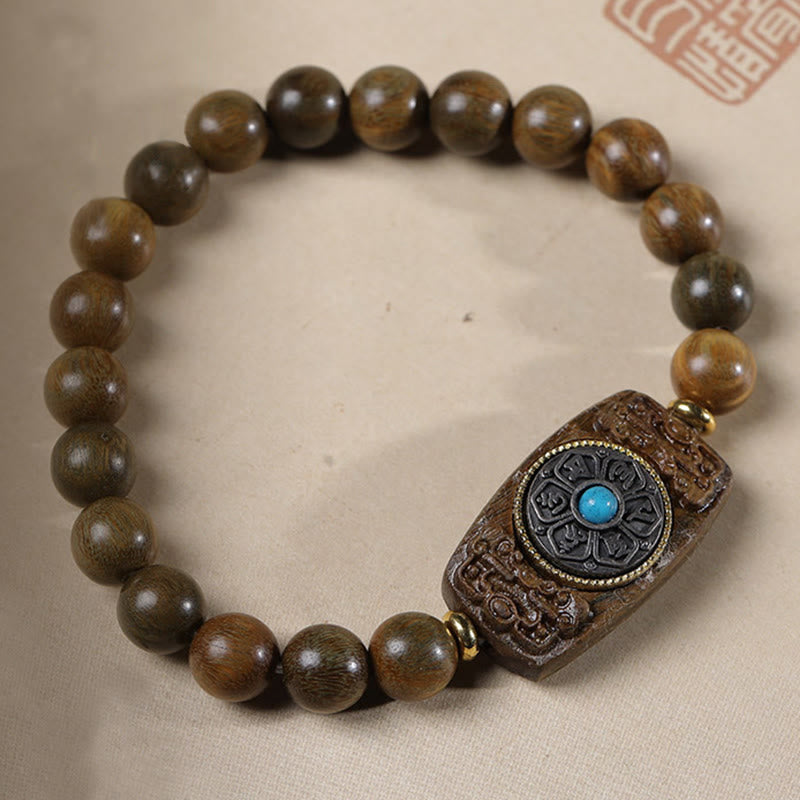 Pulsera de seis palabras verdaderas de la paz con hojas pequeñas de sándalo rojo y sándalo verde y piedras de Buddha Stones