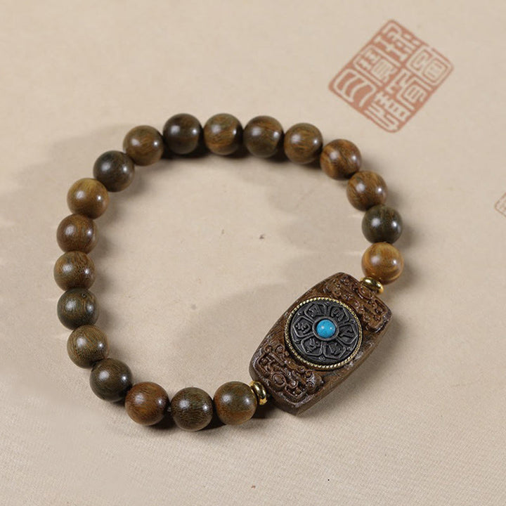 Pulsera de seis palabras verdaderas de la paz con hojas pequeñas de sándalo rojo y sándalo verde y piedras de Buddha Stones