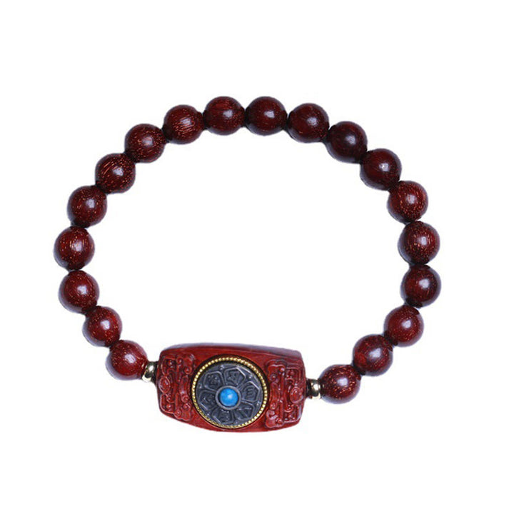 Pulsera de seis palabras verdaderas de la paz con hojas pequeñas de sándalo rojo y sándalo verde y piedras de Buddha Stones
