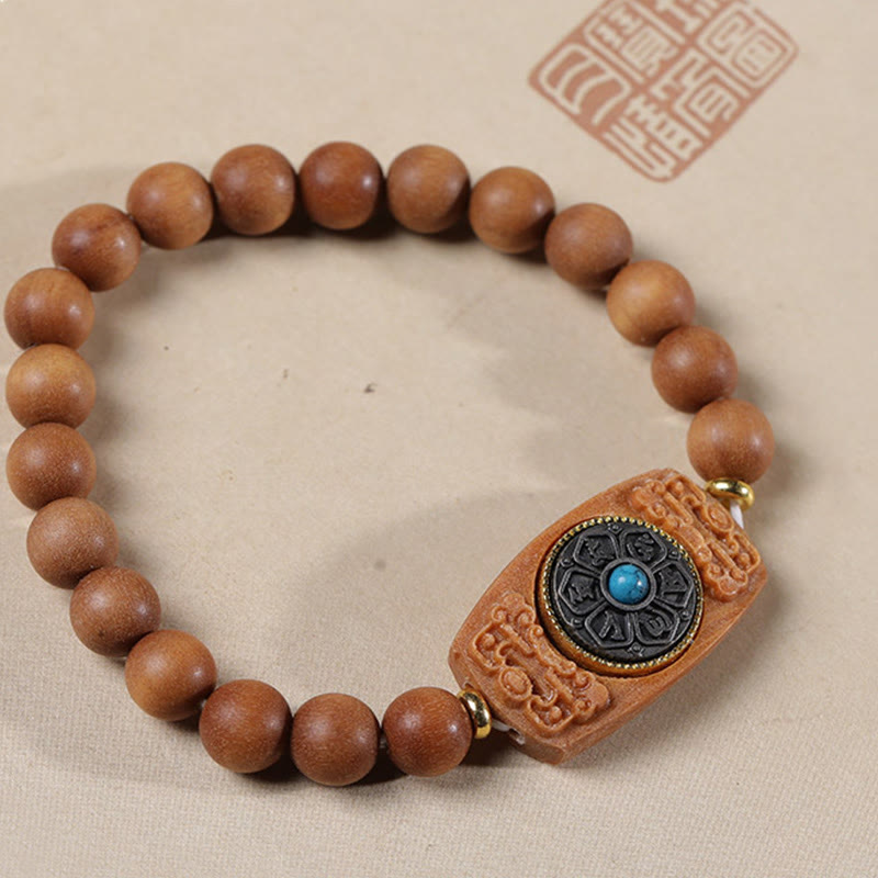 Pulsera de seis palabras verdaderas de la paz con hojas pequeñas de sándalo rojo y sándalo verde y piedras de Buddha Stones