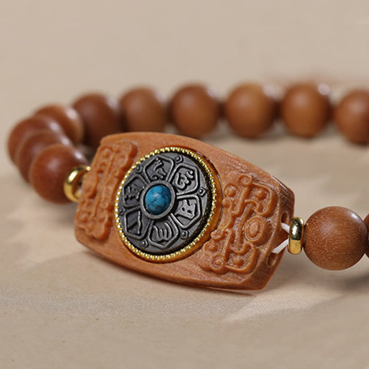 Pulsera de seis palabras verdaderas de la paz con hojas pequeñas de sándalo rojo y sándalo verde y piedras de Buddha Stones