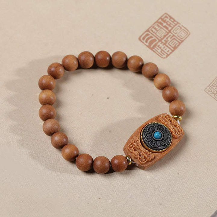 Pulsera de seis palabras verdaderas de la paz con hojas pequeñas de sándalo rojo y sándalo verde y piedras de Buddha Stones