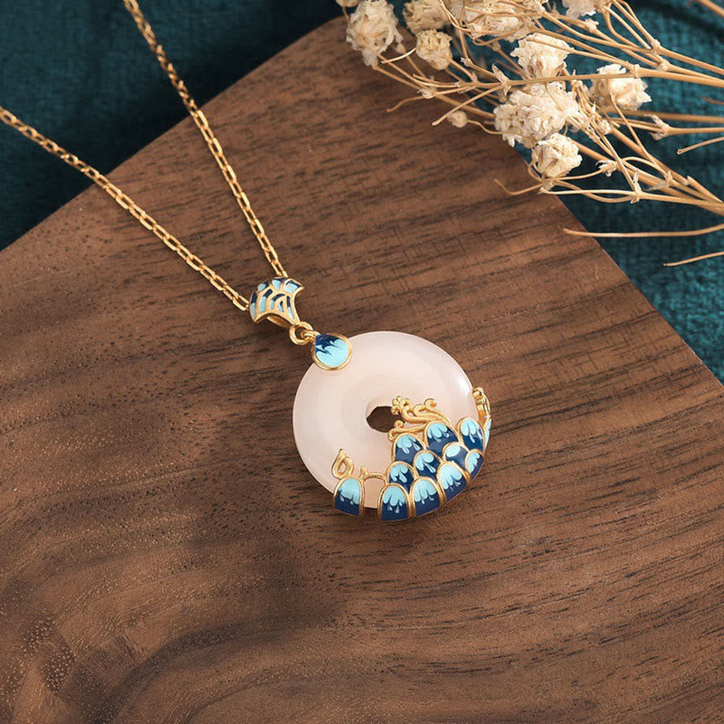 Collar con colgante de la suerte de las montañas y el mar con hebilla de la paz de jade blanco y Buddha Stones