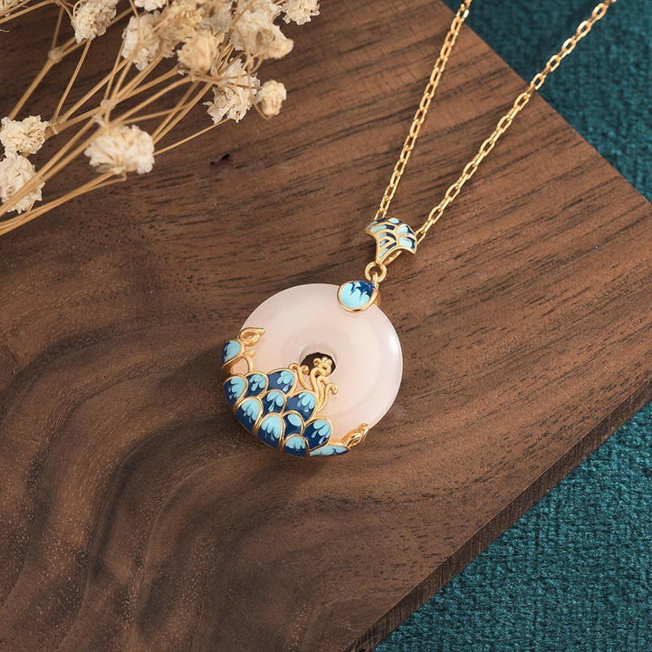 Collar con colgante de la suerte de las montañas y el mar con hebilla de la paz de jade blanco y Buddha Stones