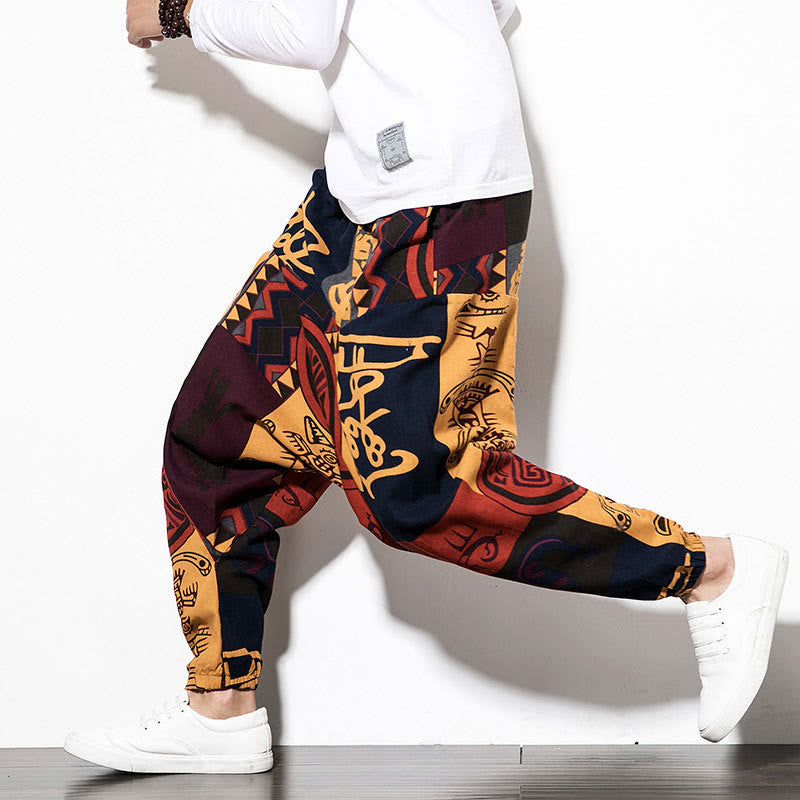 Pantalones harén para hombre con estampado de pájaros, grafiti en rojo y marrón, con Buddha Stones y bolsillos - image 10