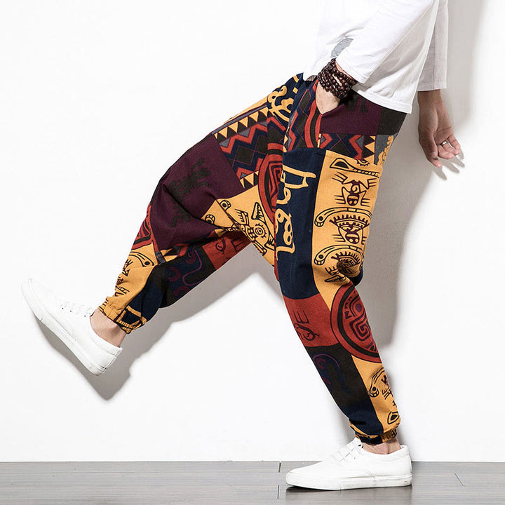 Pantalones harén para hombre con estampado de pájaros, grafiti en rojo y marrón, con Buddha Stones y bolsillos - image 11
