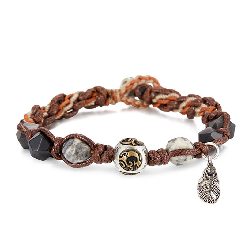 Pulsera trenzada hecha a mano con cuerda de transporte de obsidiana y plata de ley 925 con Buddha Stones retro - image 8
