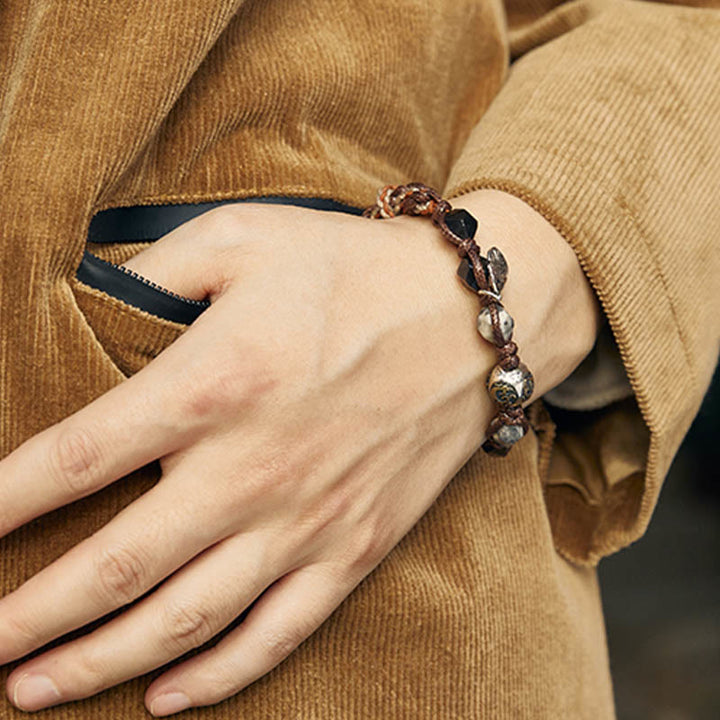 Pulsera trenzada hecha a mano con cuerda de transporte de obsidiana y plata de ley 925 con Buddha Stones retro - image 11