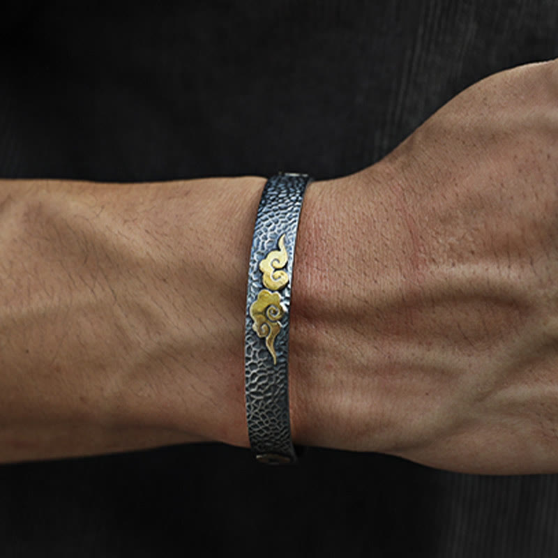 Brazalete brazalete de plata de ley 999 con diseño retro de Buddha Stones, corazón, sutra, nube auspiciosa y riqueza - image 4