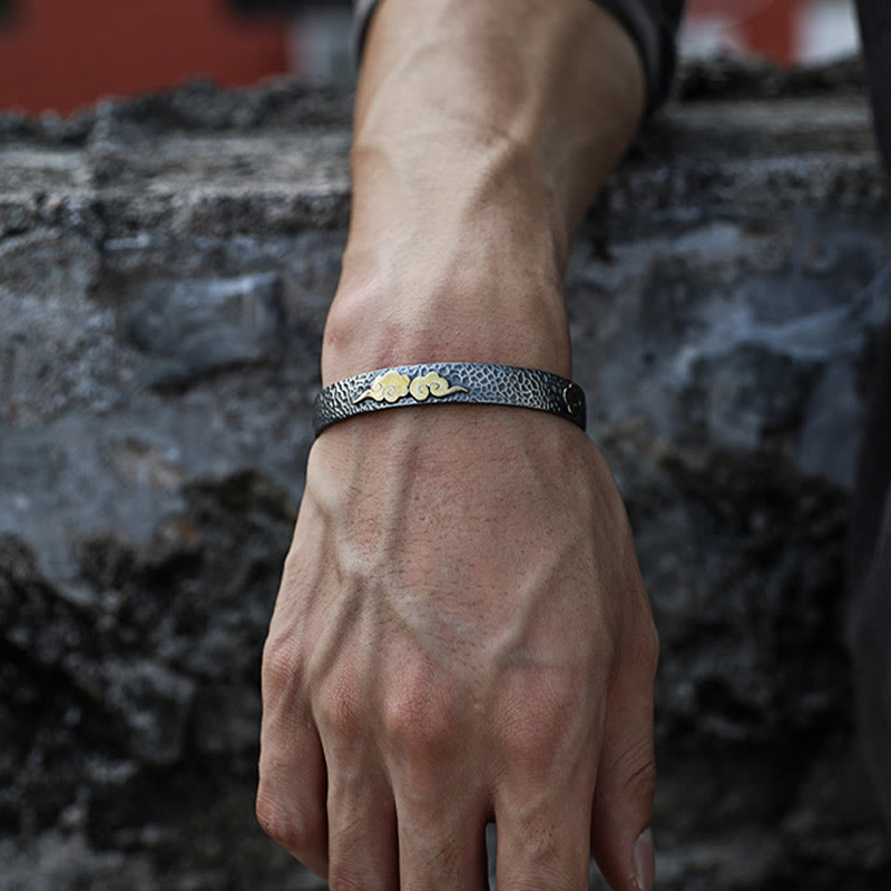 Brazalete brazalete de plata de ley 999 con diseño retro de Buddha Stones, corazón, sutra, nube auspiciosa y riqueza - image 6