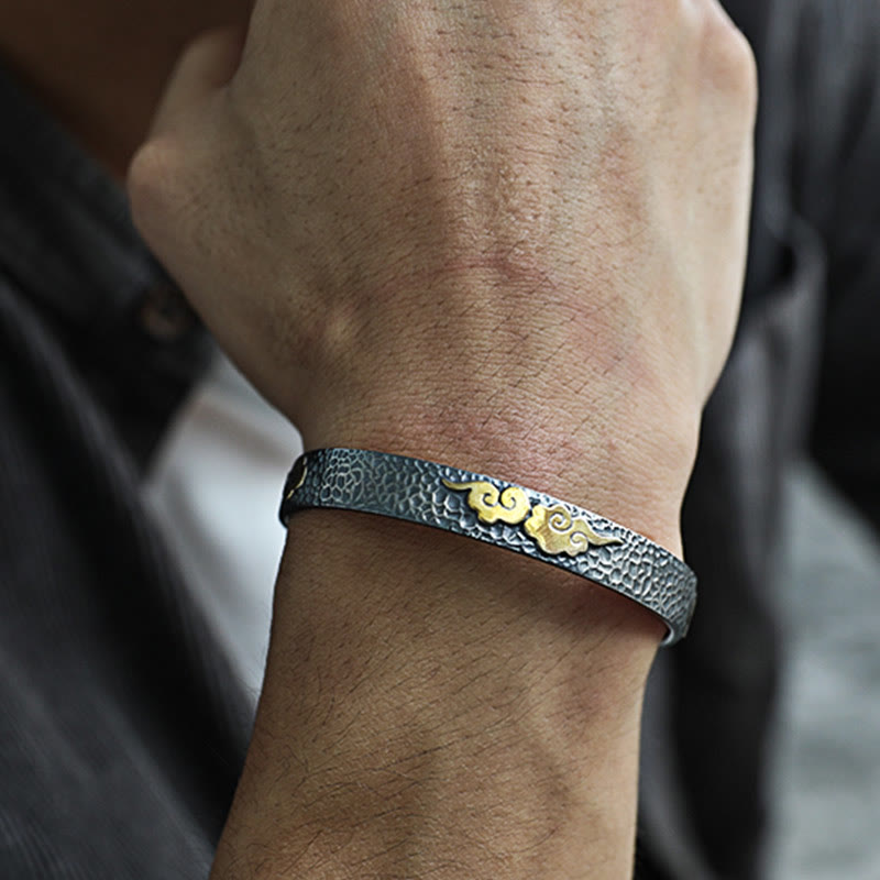 Brazalete brazalete de plata de ley 999 con diseño retro de Buddha Stones, corazón, sutra, nube auspiciosa y riqueza - image 7