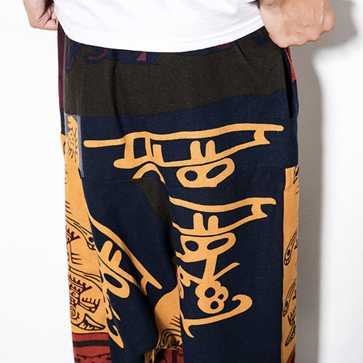 Pantalones harén para hombre con estampado de pájaros, grafiti en rojo y marrón, con Buddha Stones y bolsillos - image 7