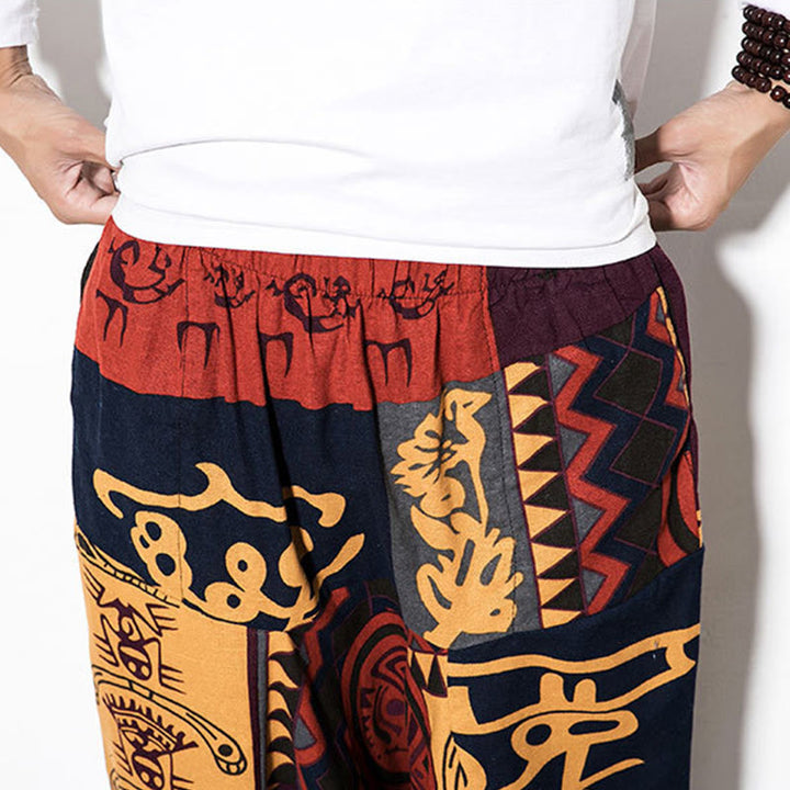 Pantalones harén para hombre con estampado de pájaros, grafiti en rojo y marrón, con Buddha Stones y bolsillos - image 5