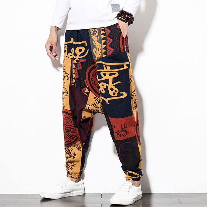 Pantalones harén para hombre con estampado de pájaros, grafiti en rojo y marrón, con Buddha Stones y bolsillos - image 4