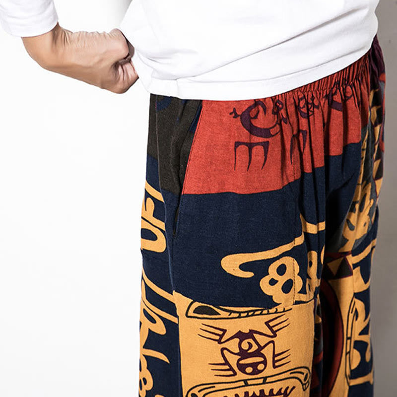 Pantalones harén para hombre con estampado de pájaros, grafiti en rojo y marrón, con Buddha Stones y bolsillos - image 6