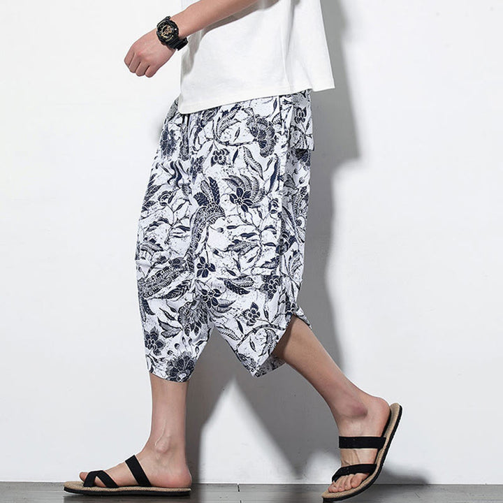 Pantalones harén largos de algodón con estampado de hojas, vides y Buddha Stones para hombre con bolsillos - image 16
