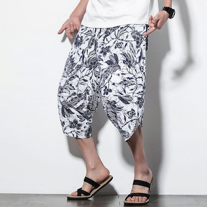 Pantalones harén largos de algodón con estampado de hojas, vides y Buddha Stones para hombre con bolsillos - image 15