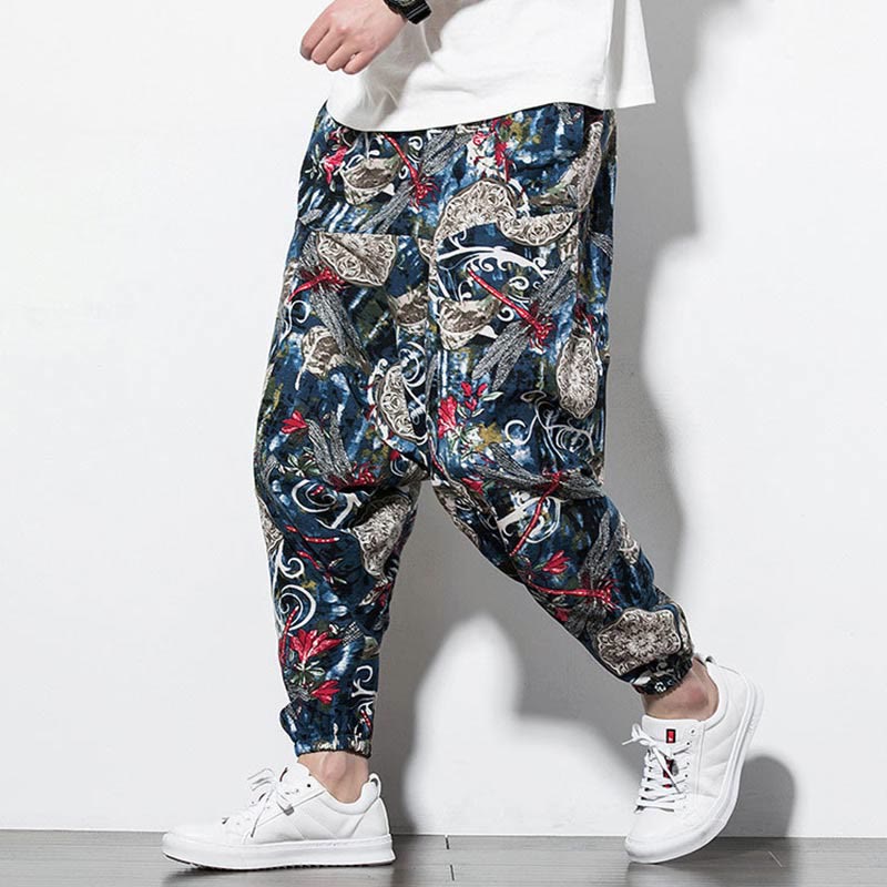 Pantalones harén de algodón para hombre con bolsillos y estampado de diente de león, libélula roja y Buddha Stones - image 6