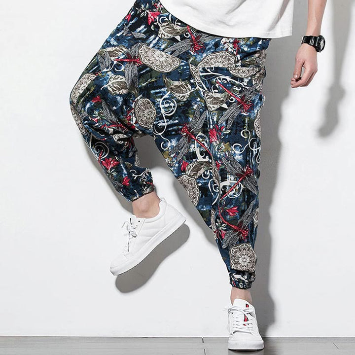 Pantalones harén de algodón para hombre con bolsillos y estampado de diente de león, libélula roja y Buddha Stones - image 8