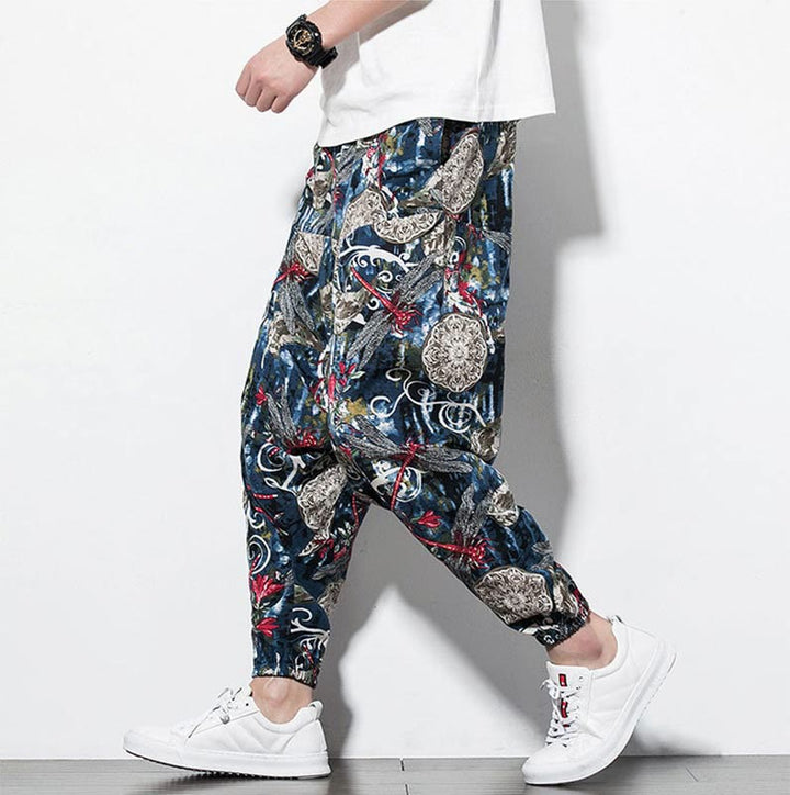Pantalones harén de algodón para hombre con bolsillos y estampado de diente de león, libélula roja y Buddha Stones - Gris pizarra - US/UK/AU46, EU56 (5XL) - image 0