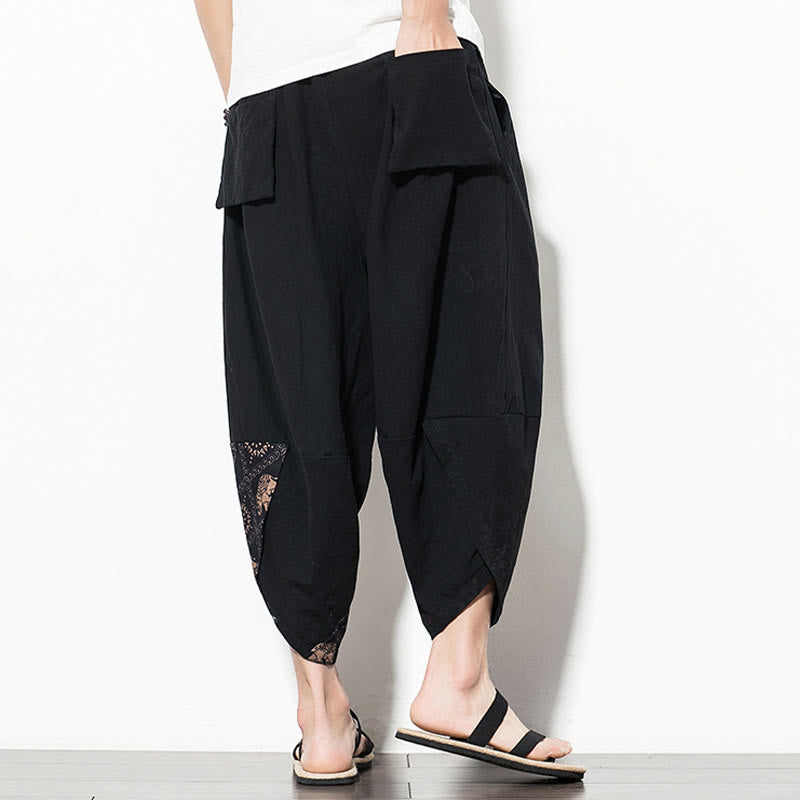 Pantalones harén cortos de algodón con estampado de elefante marrón y Buddha Stones para hombre con bolsillos - image 2