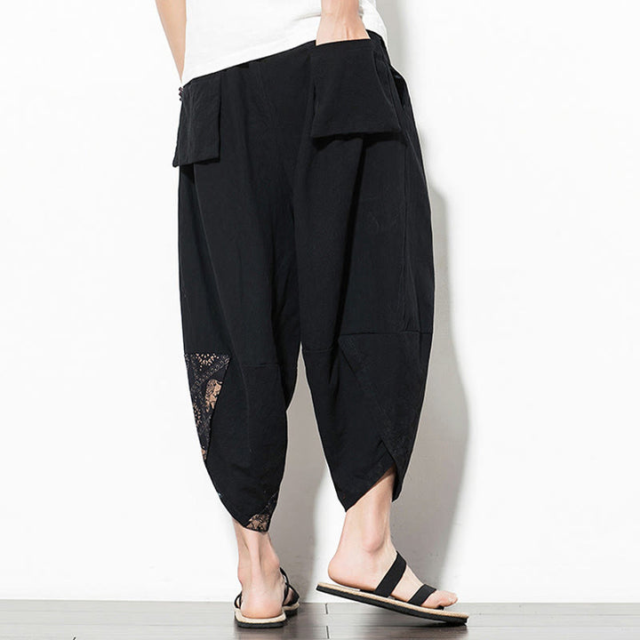 Pantalones harén cortos de algodón con estampado de elefante marrón y Buddha Stones para hombre con bolsillos - image 2