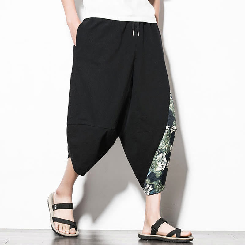 Pantalones harén cortos de algodón con estampado de ondas verdes y Buddha Stones para hombre con bolsillos - image 3