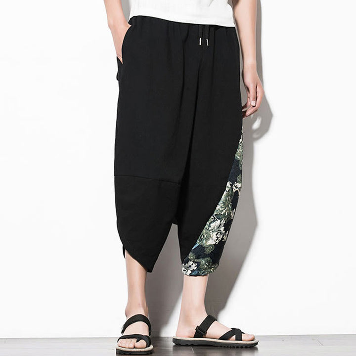 Pantalones harén cortos de algodón con estampado de ondas verdes y Buddha Stones para hombre con bolsillos - image 5