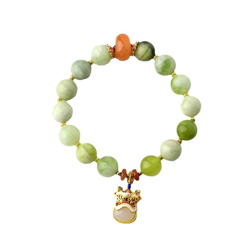 Pulsera de la suerte y la prosperidad con amuleto de león danzante de jade natural de Buddha Stones