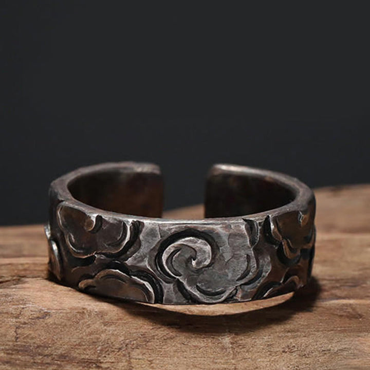 Anillo de protección ajustable con nubes auspiciosas de plata de ley 999 y Buddha Stones - Diámetro interior 20,4 mm (circunferencia del dedo: 65 mm) - image 0