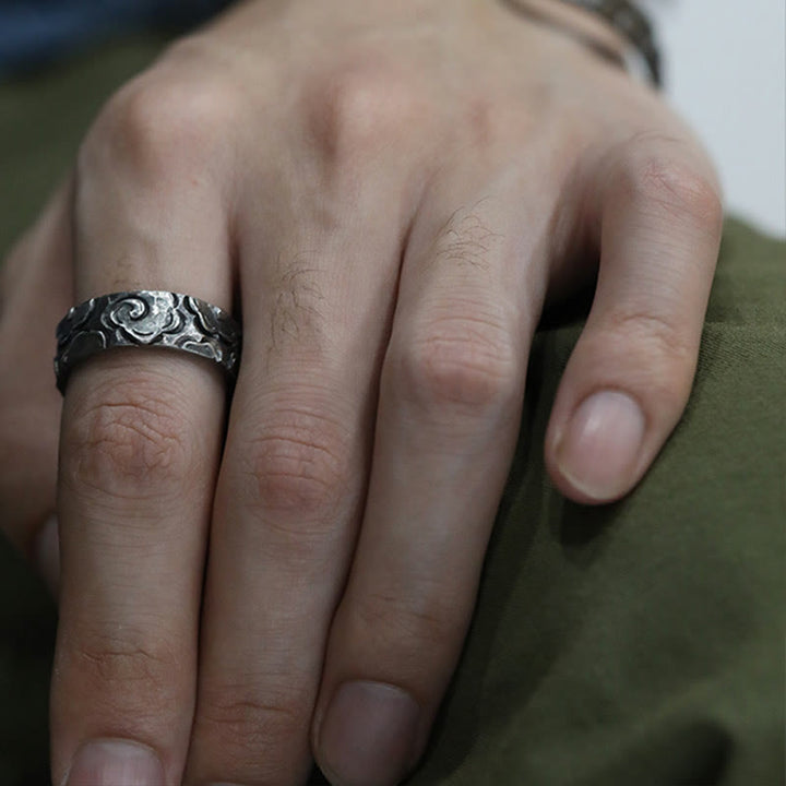 Anillo de protección ajustable con nubes auspiciosas de plata de ley 999 y Buddha Stones - image 2