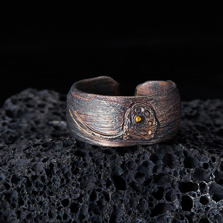 Anillo de protección ajustable de cobre y plata de ley 999 retro con Buddha Stones - image 1