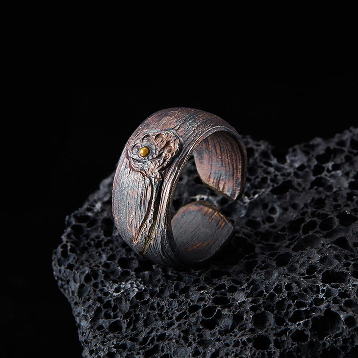 Anillo de protección ajustable de cobre y plata de ley 999 retro con Buddha Stones