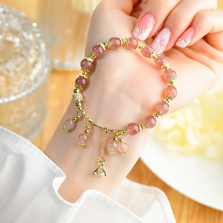 Pulsera positiva de curación con cristales de cuarzo fresa y circonitas naturales de Buddha Stones