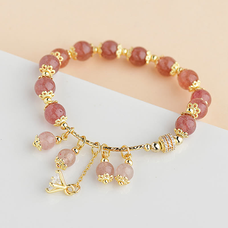 Pulsera positiva de curación con cristales de cuarzo fresa y circonitas naturales de Buddha Stones