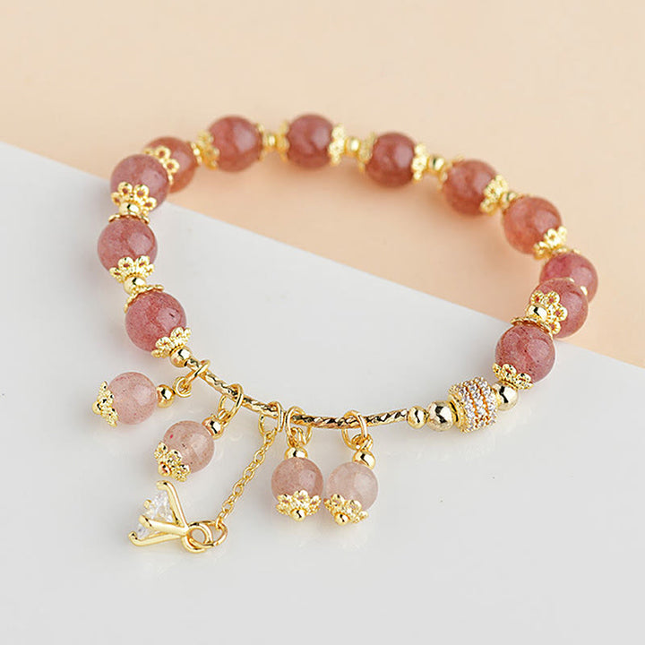 Pulsera positiva de curación con cristales de cuarzo fresa y circonitas naturales de Buddha Stones