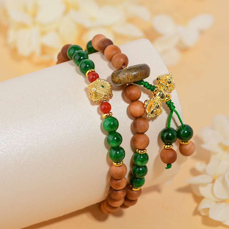 Pulsera de protección y curación con diseño de doble torsión de vajra, dorje tibetano y cuentas de madera de sándalo y Buddha Stones